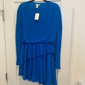 H&M blue ruched peplum long sleeve 14